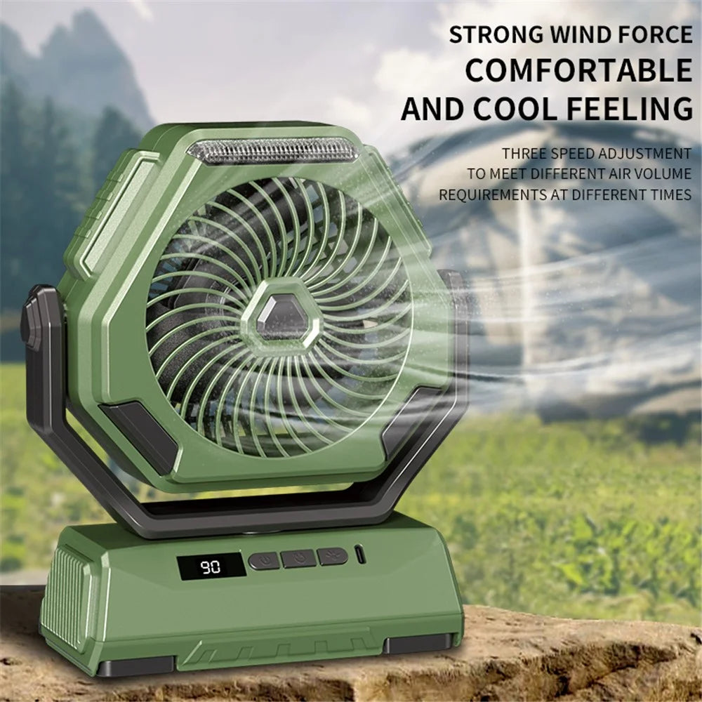A26 Camping Fan with LED Lantern 6000mAh Outdoor Fan 270-degree Head Rotation - Green - 3