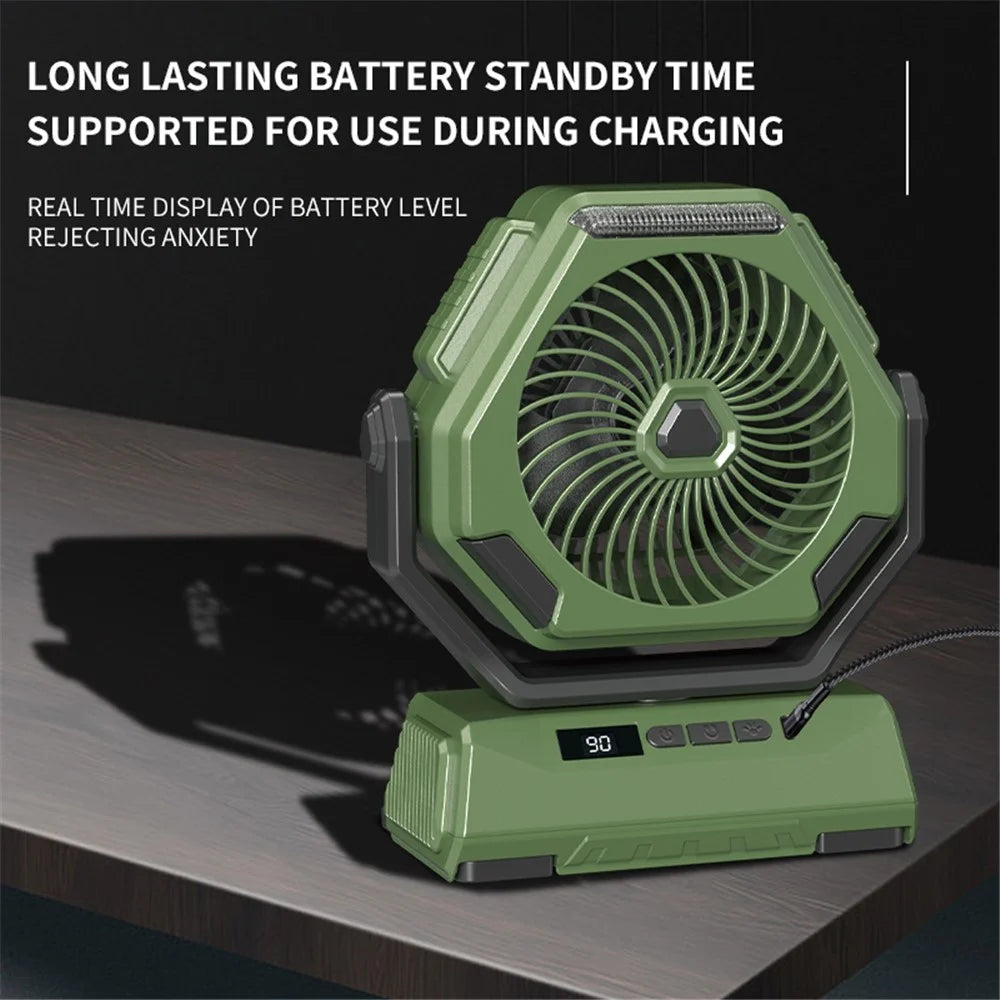 A26 Camping Fan with LED Lantern 6000mAh Outdoor Fan 270-degree Head Rotation - Green - 4