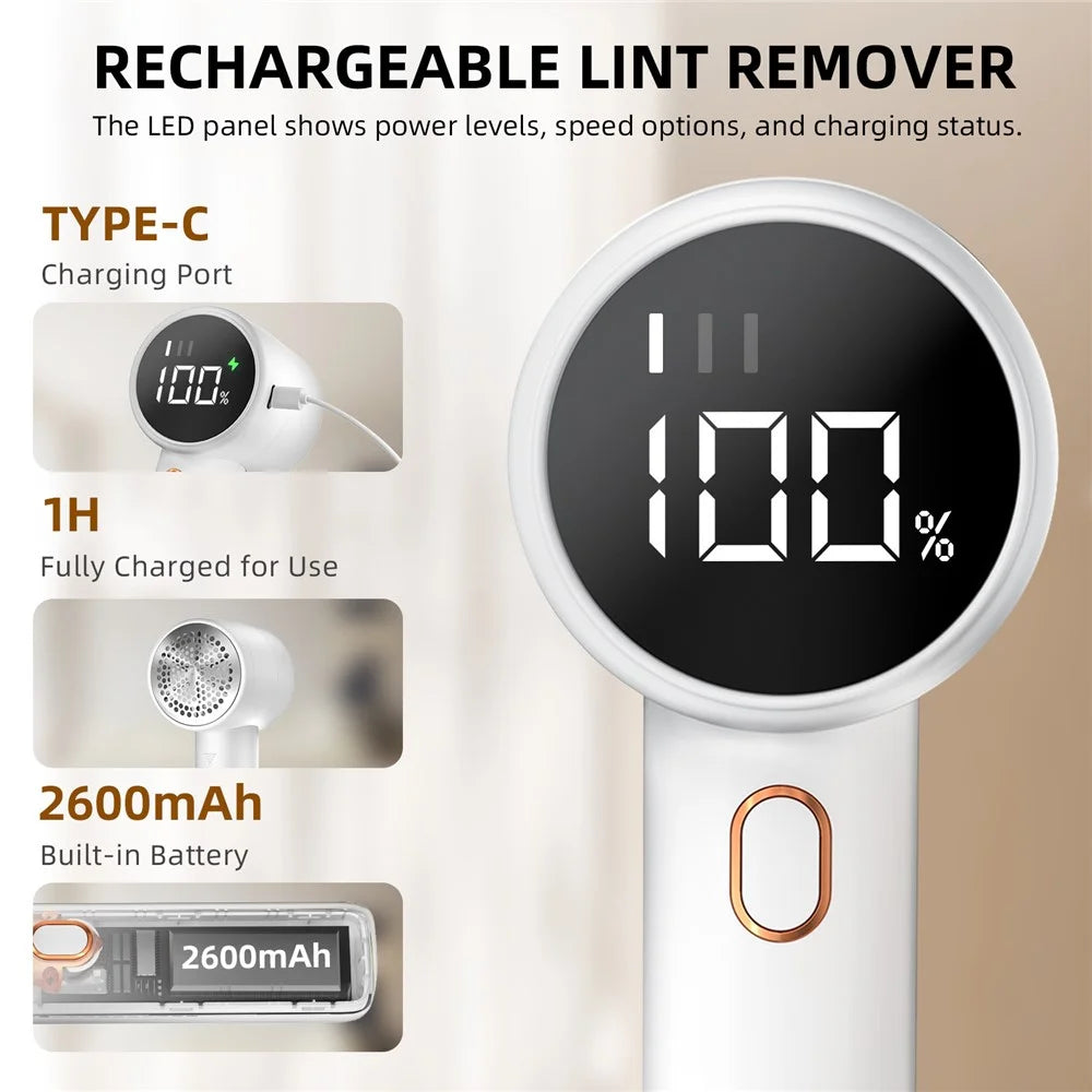 Q20 3-speed Rechargeable Fabric Shaver Electric Lint Remover with LED Display - Black - 5