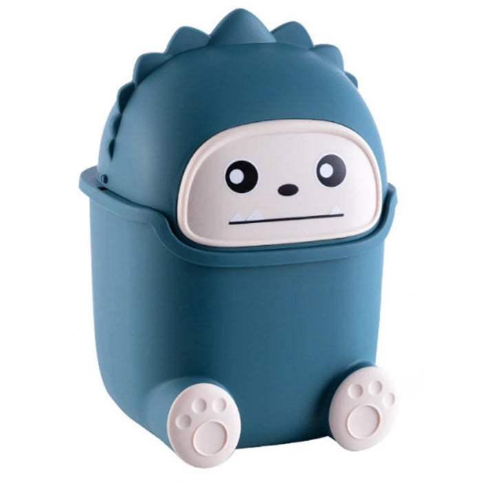 Cartoon Creative Flip Lid Desktop Trash Can Mini Home Office Garbage Bin - Dark Blue Monster - 1