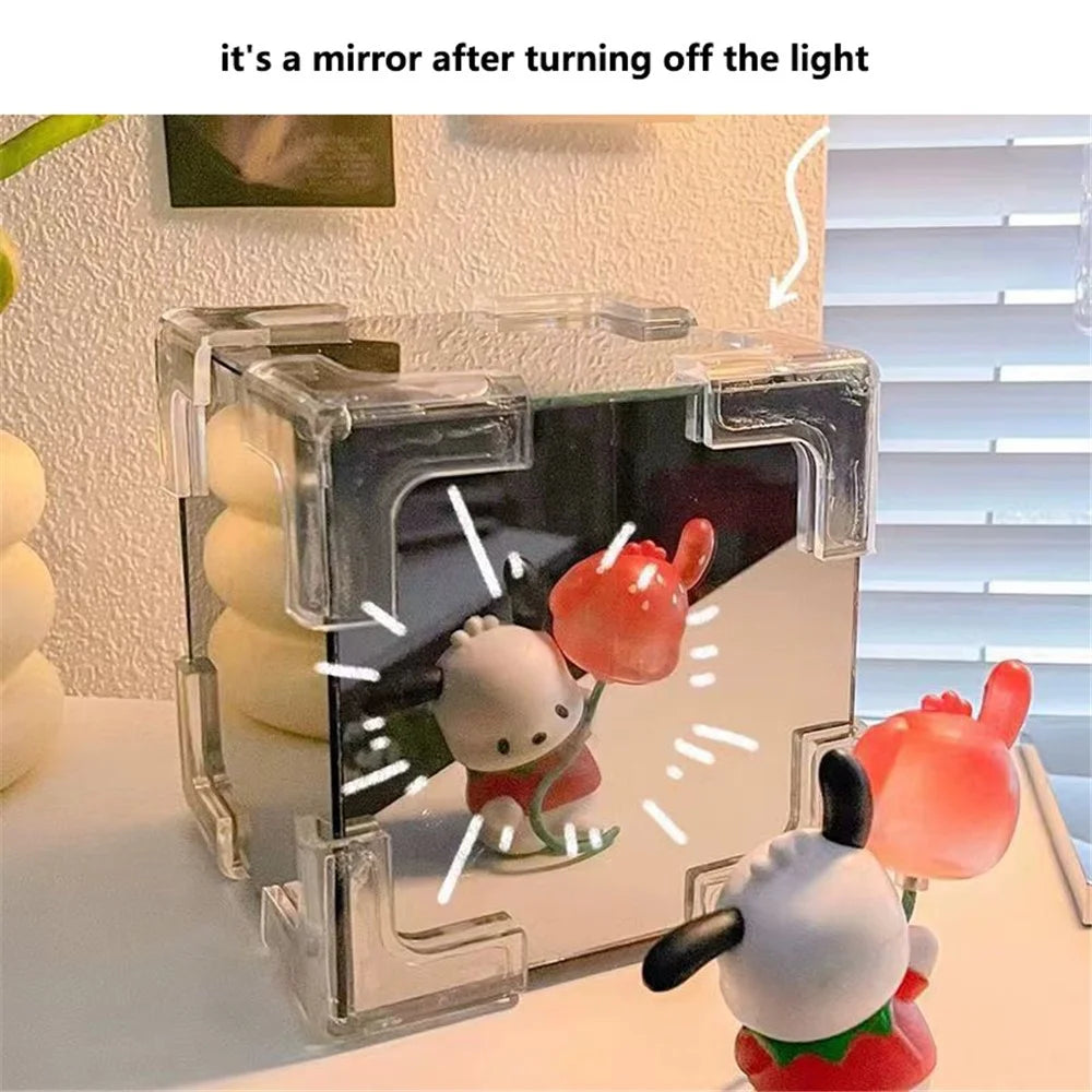 Romantic Tulip Mirror Lamp DIY Cube Shape Tulip Night Light Bedroom Decor, 30 Tulips / Battery Powered - Pink - 3