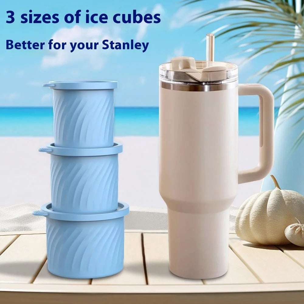 3Pcs / Set Food Grade Silicone Cylinder Ice Cube Mold with Lid for 24 / 30 / 40oz Stanley Cups (BPA Free, No FDA) - Blue - 2