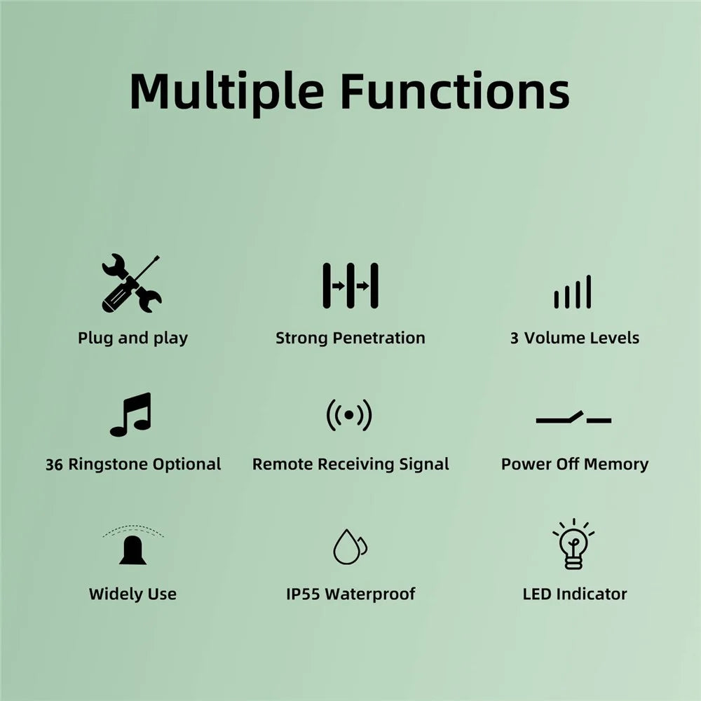 D10 Intelligent 433MHz Wireless Doorbell Home Welcome Doorbell 250m Remote Door Chime, EU Plug - Black - 3