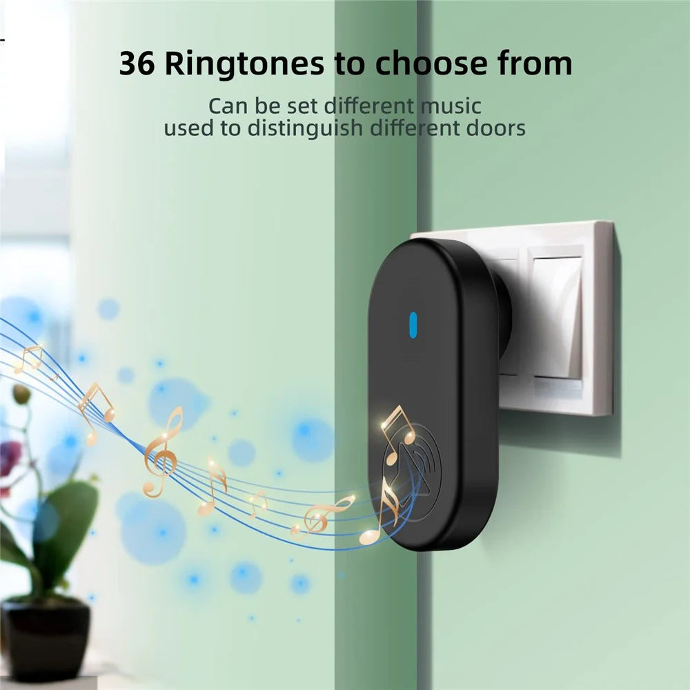 D10 Intelligent 433MHz Wireless Doorbell Home Welcome Doorbell 250m Remote Door Chime, EU Plug - Black - 4