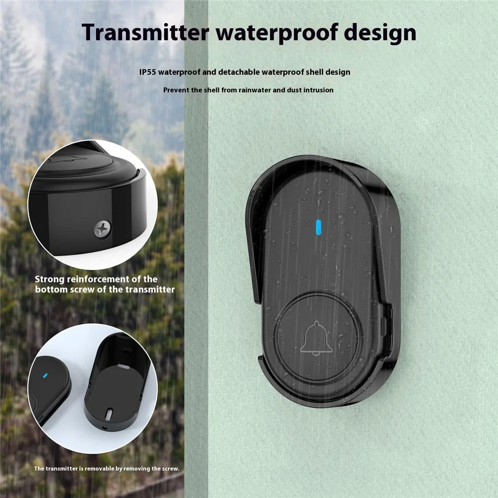 D10 Intelligent 433MHz Wireless Doorbell Home Welcome Doorbell 250m Remote Door Chime, EU Plug - Black - 6
