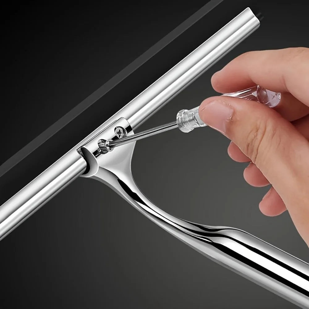 Stainless Steel Bathroom Glass Water Scraper Home Window Wiper Squeegee with Adhesive Hang Rack - 4