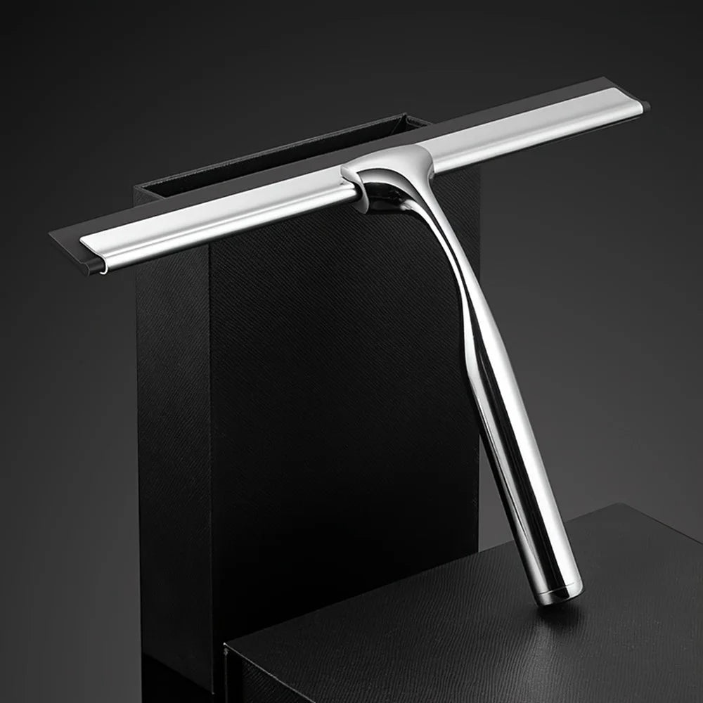 Stainless Steel Bathroom Glass Water Scraper Home Window Wiper Squeegee with Adhesive Hang Rack - 7