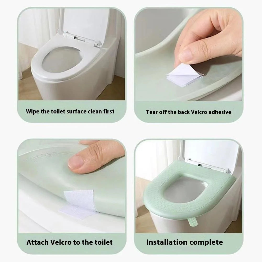 Household Thickened Toilet Mat Waterproof EVA Washable Toilet Seat Cover with Handle - Light Grey - 5