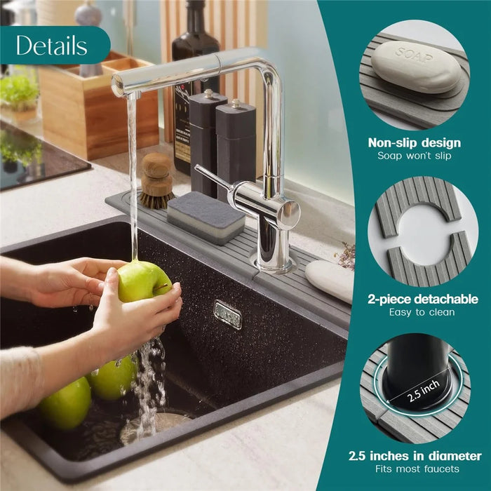 2Pcs / Set 40x10cm Super Absorbent Faucet Splash Guard Mat for Kitchen Sink Long Diatomud Fast Drying Sink Tray - Dark Grey - 5