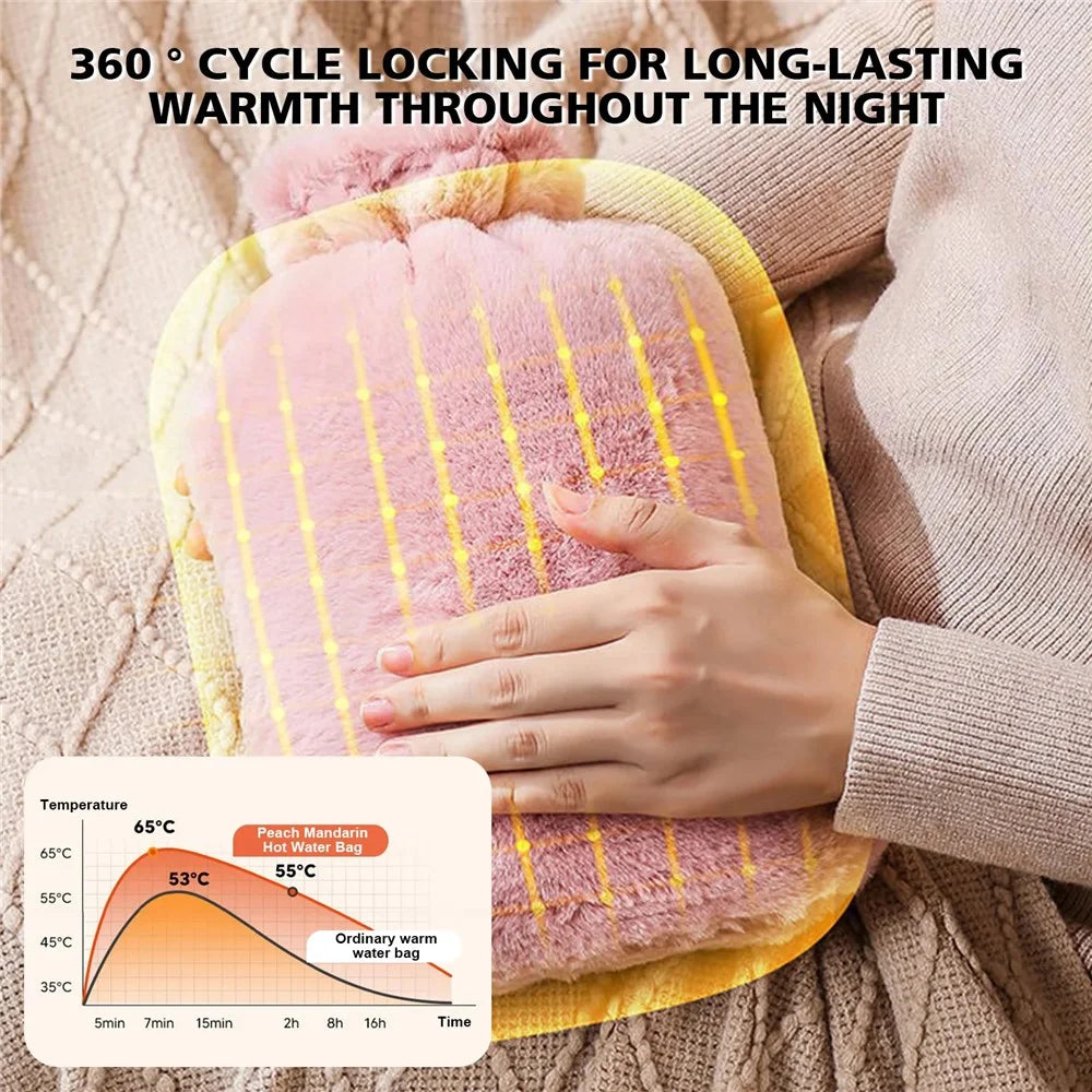 1000ML Refillable Hot Water Bag with Removeable Faux Fur Cover Winter Hand Feet Warmer Water Bottle - Pink - 5