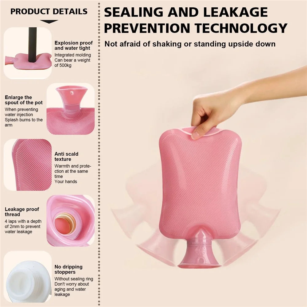 1000ML Refillable Hot Water Bag with Removeable Faux Fur Cover Winter Hand Feet Warmer Water Bottle - Pink - 7