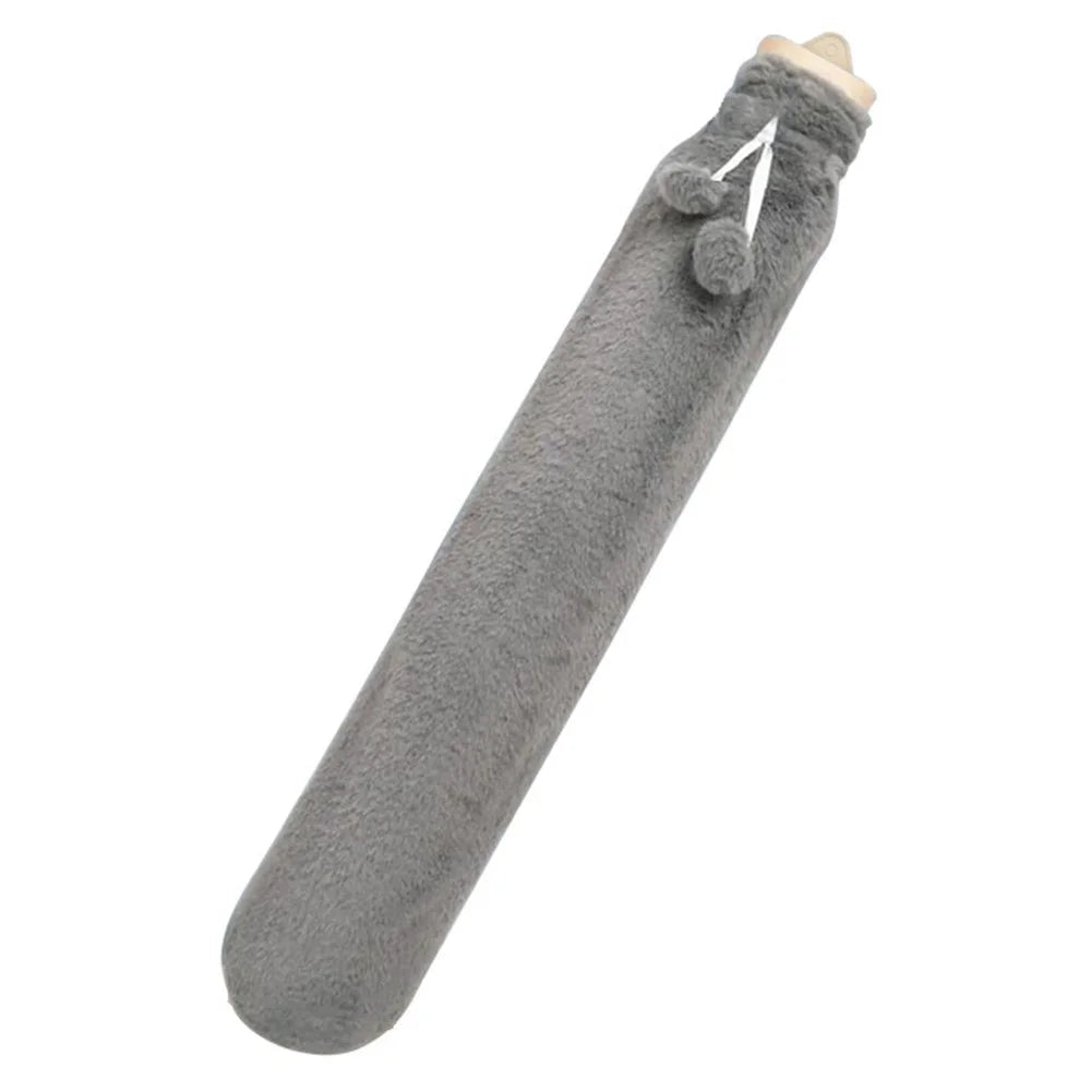 Long Strip 2L Hot Water Bottle Water Bag Fluffy Cover Warmer for Hand, Neck, Leg - Grey - 1