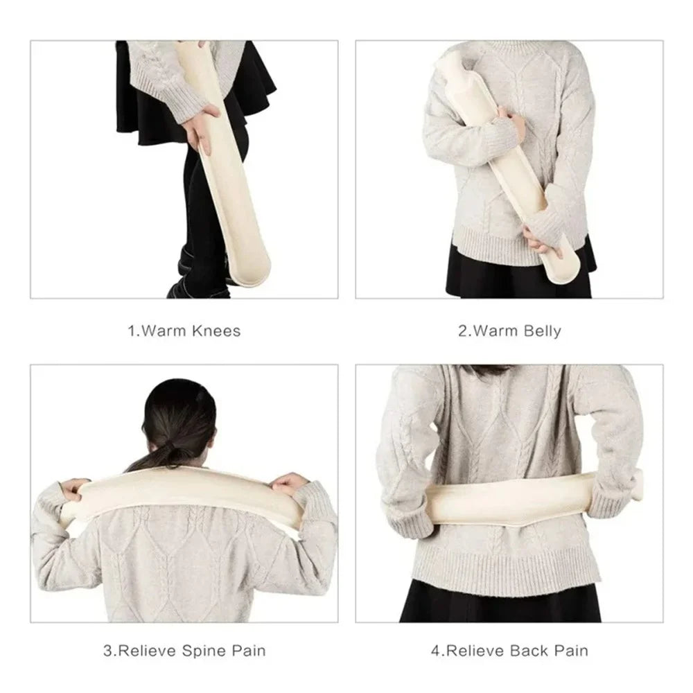 Long Strip 2L Hot Water Bottle Water Bag Fluffy Cover Warmer for Hand, Neck, Leg - Grey - 5