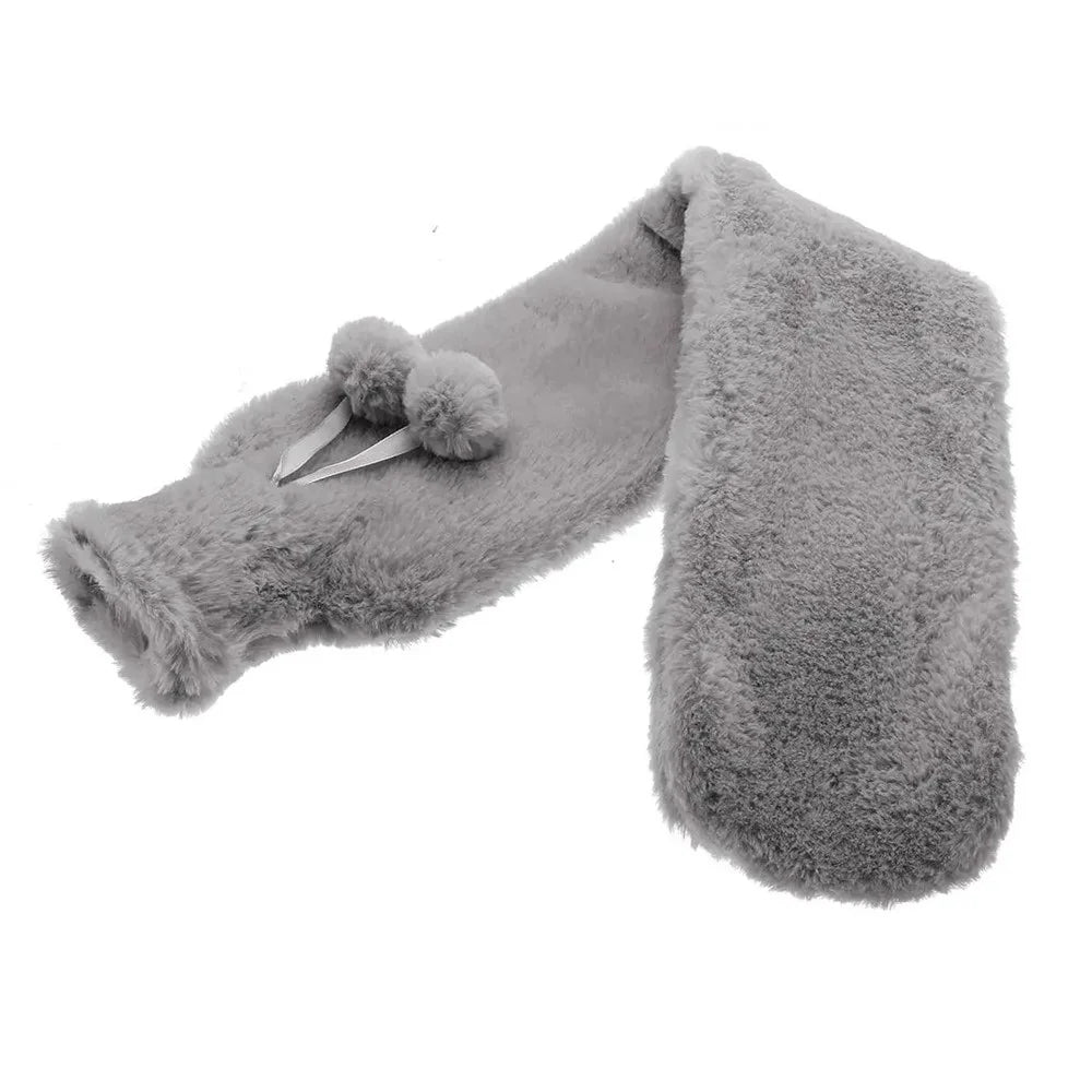 Long Strip 2L Hot Water Bottle Water Bag Fluffy Cover Warmer for Hand, Neck, Leg - Grey - 7
