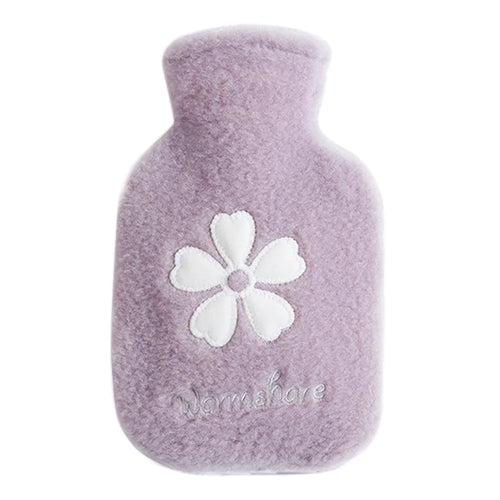 500ML Refillable Hot Water Bag Winter Hand Feet Warmer with Flower Pattern Fleece Cover - Purple - 1