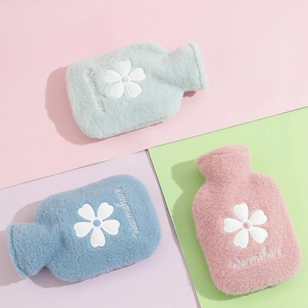 500ML Refillable Hot Water Bag Winter Hand Feet Warmer with Flower Pattern Fleece Cover - Purple - 7