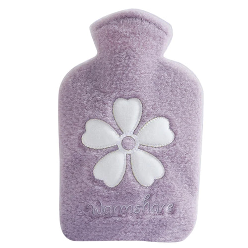 1000ML Refillable Hot Water Bag Winter Hand Feet Warmer with Flower Pattern Fleece Cover - Purple - 1