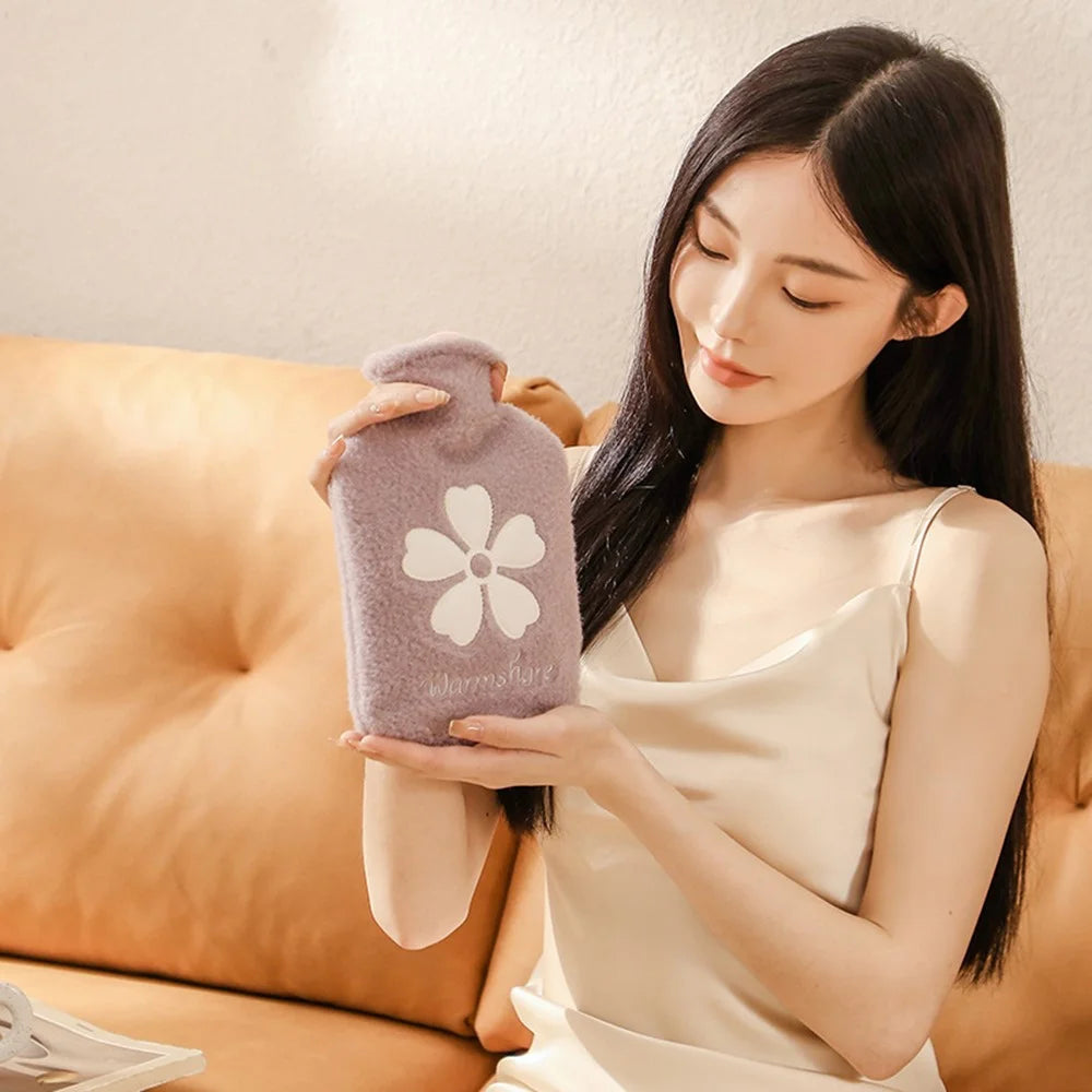 1000ML Refillable Hot Water Bag Winter Hand Feet Warmer with Flower Pattern Fleece Cover - Purple - 2