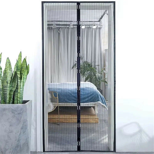 100x210cm Magnetic Screen Door Mesh Summer Mosquito Net Curtain with 9 Pairs Of Magnetic Buckle - Black - 1