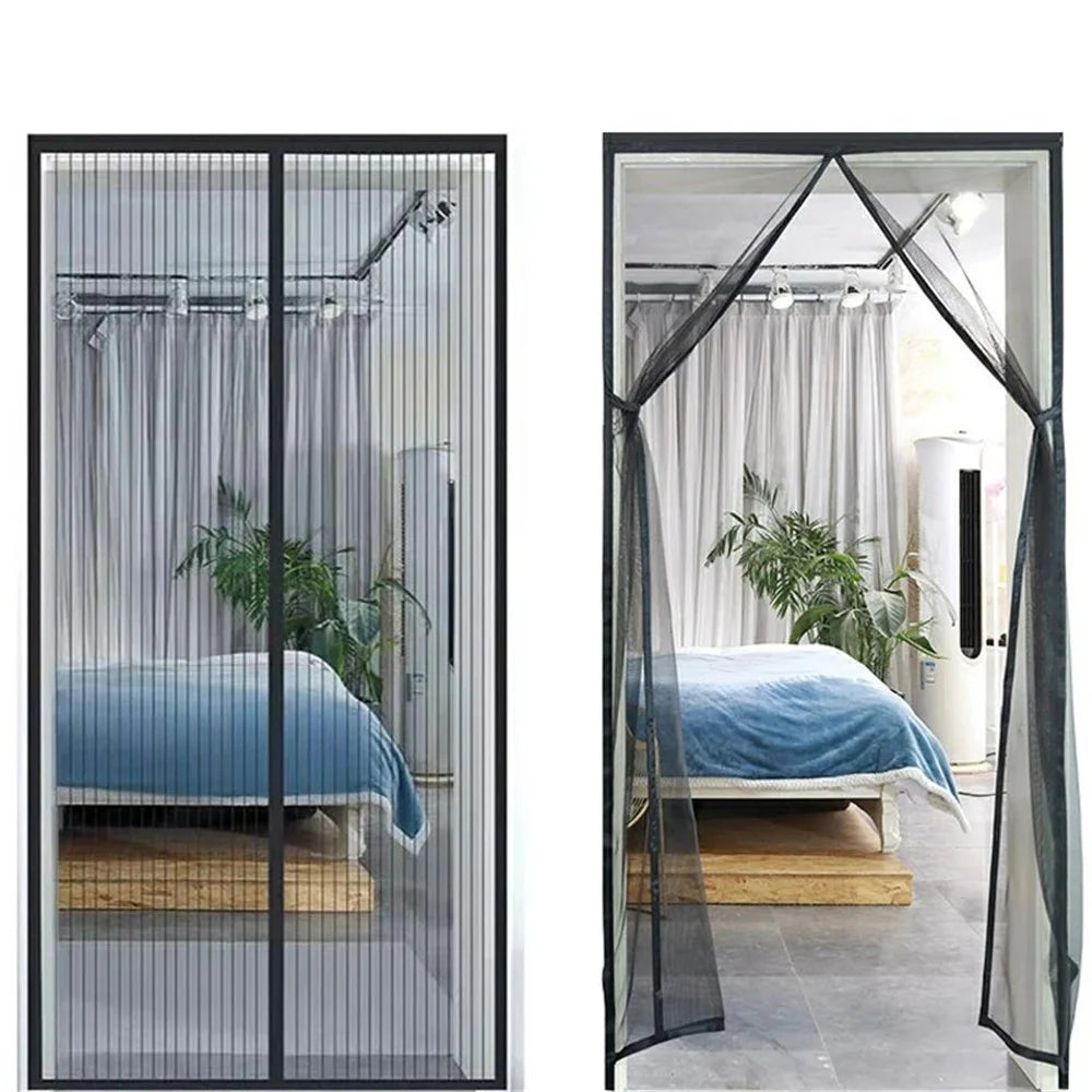 100x210cm Magnetic Screen Door Mesh Summer Mosquito Net Curtain with 9 Pairs Of Magnetic Buckle - Black - 2