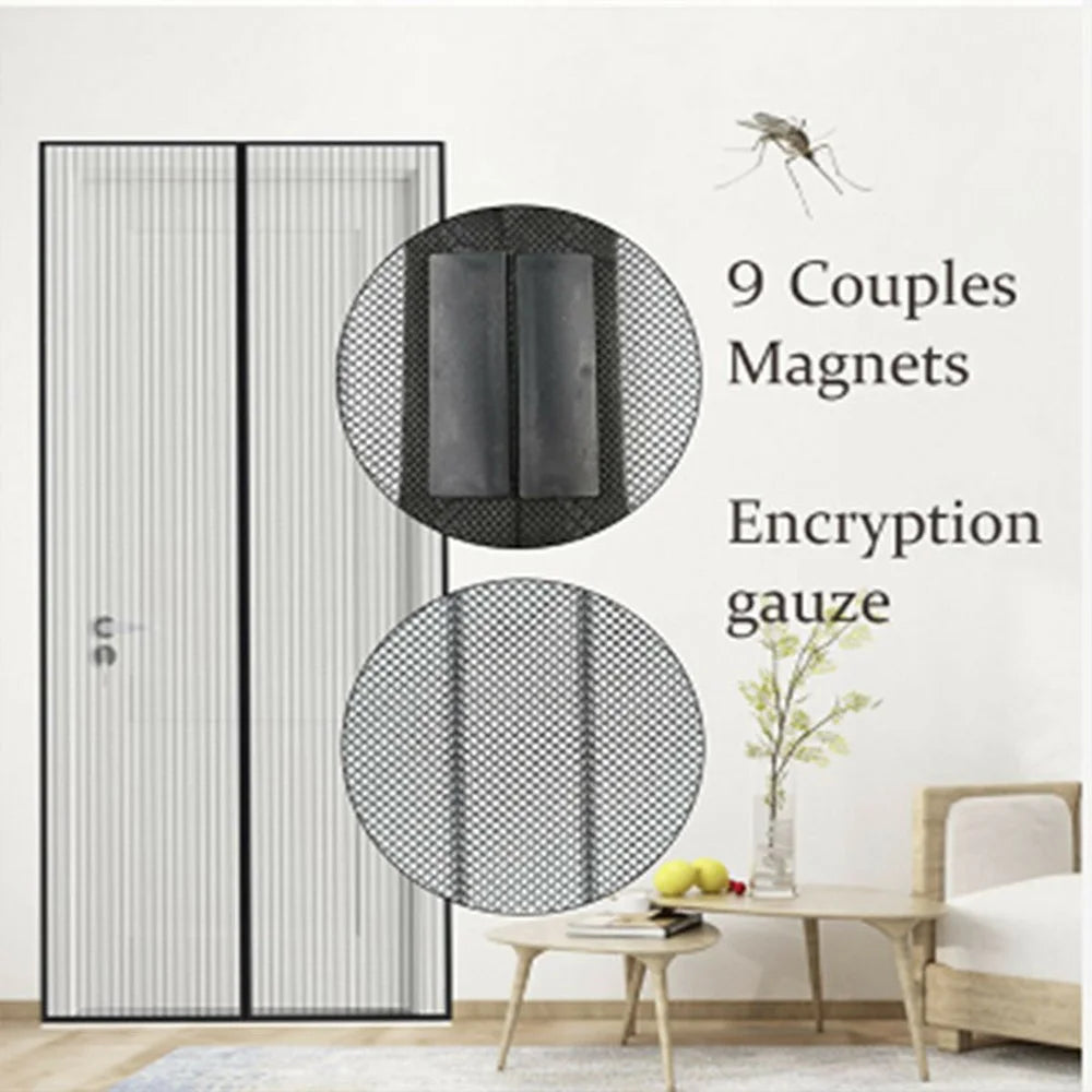 100x210cm Magnetic Screen Door Mesh Summer Mosquito Net Curtain with 9 Pairs Of Magnetic Buckle - Black - 4