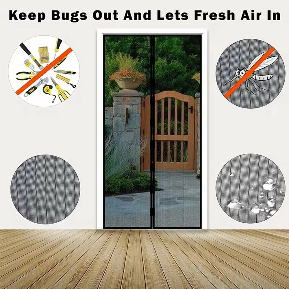 100x210cm Magnetic Screen Door Mesh Summer Mosquito Net Curtain with 9 Pairs Of Magnetic Buckle - Black - 6