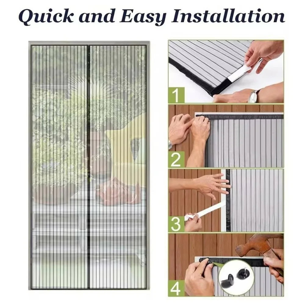 100x210cm Magnetic Screen Door Mesh Summer Mosquito Net Curtain with 9 Pairs Of Magnetic Buckle - Black - 7
