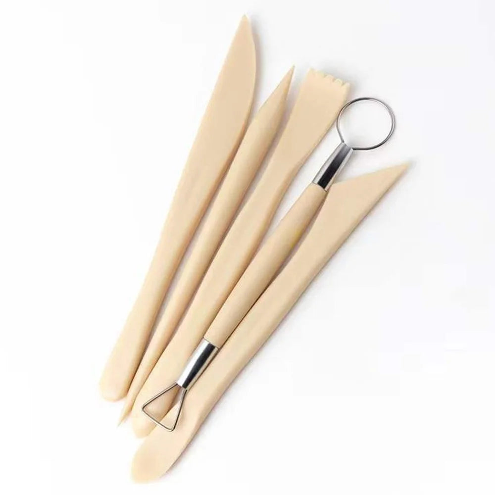 22061305 5PCS Plastic+Metal Pottery Tools Set Stone Plastic Clay Carving Knives Toys DIY Tools - 2