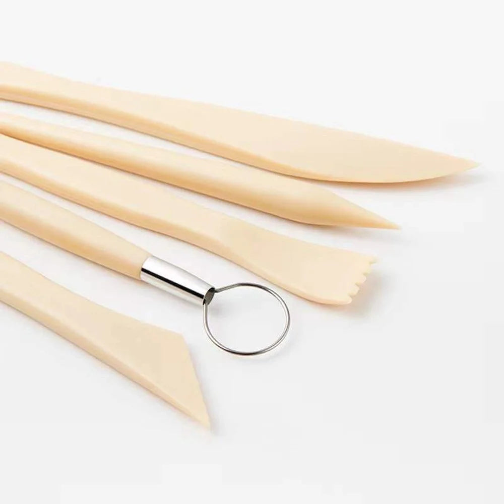 22061305 5PCS Plastic+Metal Pottery Tools Set Stone Plastic Clay Carving Knives Toys DIY Tools - 4