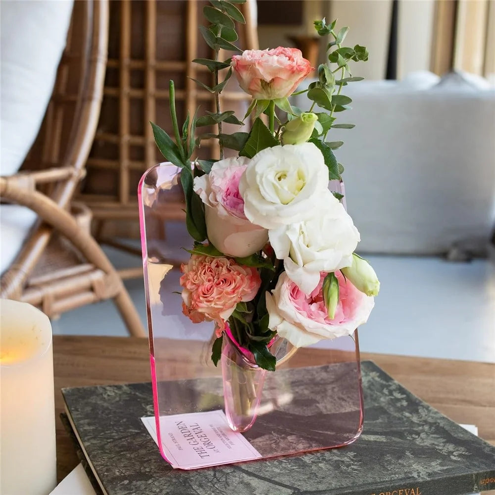 Creative Art Photo Frame Vase Clear Acrylic Hydroponic Flower Arranger Ornament Decorative Frame - Pink - 3