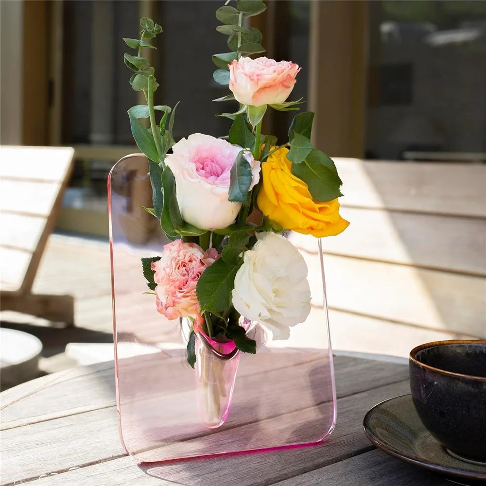 Creative Art Photo Frame Vase Clear Acrylic Hydroponic Flower Arranger Ornament Decorative Frame - Pink - 4