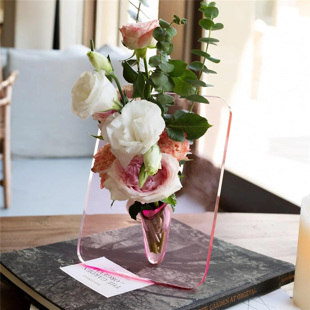 Creative Art Photo Frame Vase Clear Acrylic Hydroponic Flower Arranger Ornament Decorative Frame - Pink - 7