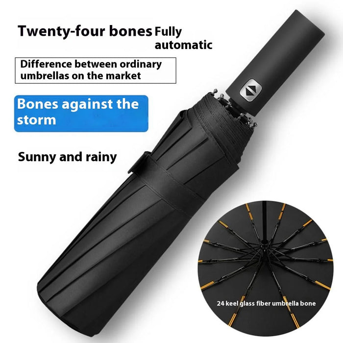 Windproof Large Umbrella 24-Rib Sun and Rain Proof Umbrella for 2 People - Black - 2