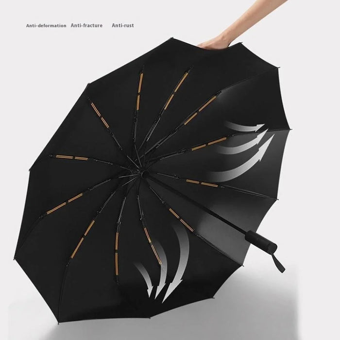 Windproof Large Umbrella 24-Rib Sun and Rain Proof Umbrella for 2 People - Black - 3