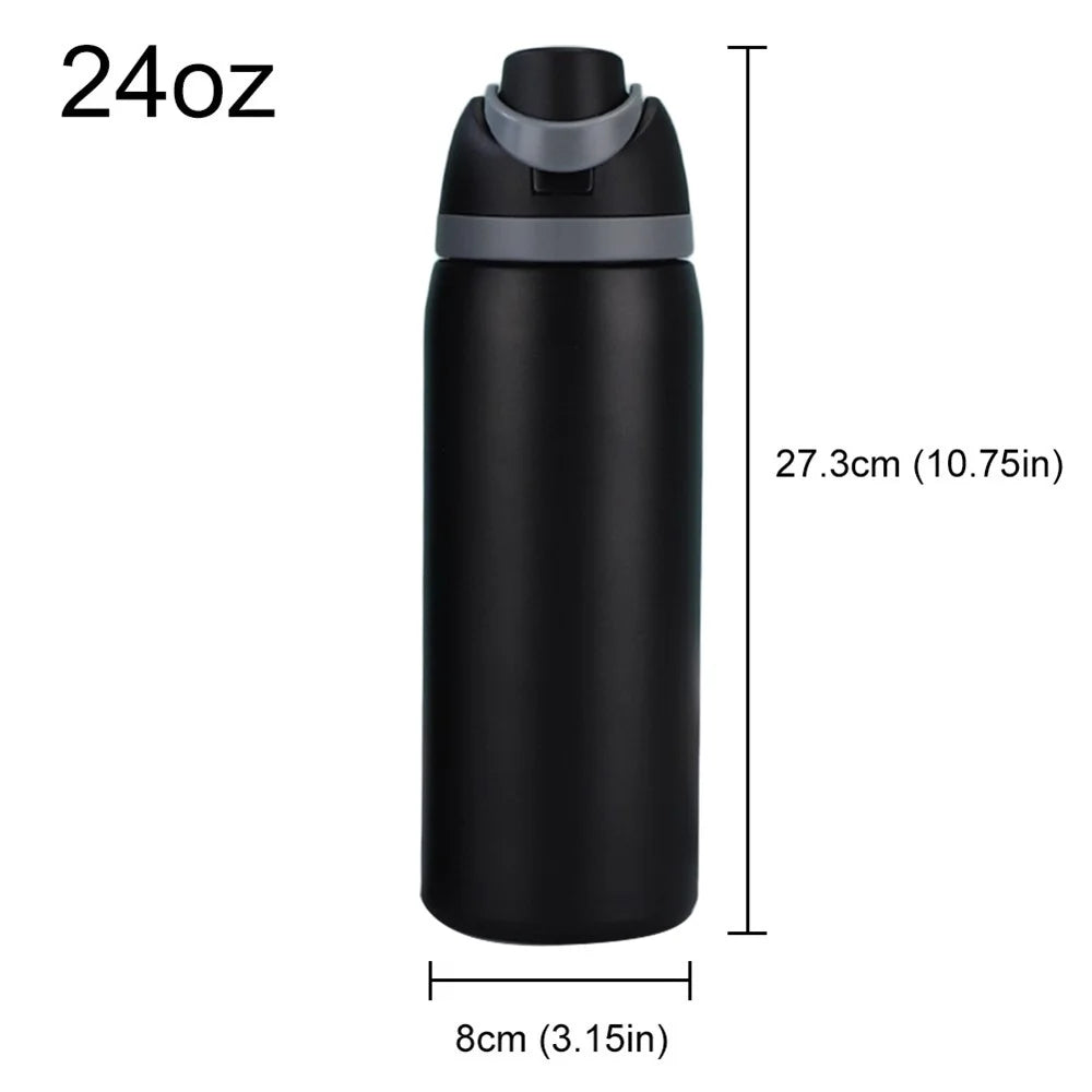24oz 304 Stainless Steel Water Bottle Portable Thermal Insulation Drinking Cup (BPA-Free, No FDA Certified) - Black - 3