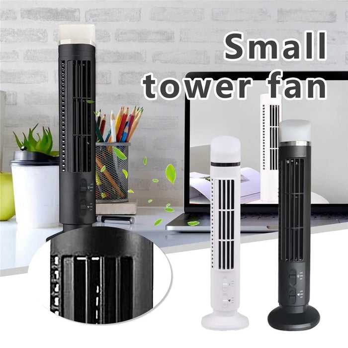 Tower Fan Desktop Rechargeable Bladeless Fan USB Mini Portable Night Light Handheld Cooling Fan - Black - 2