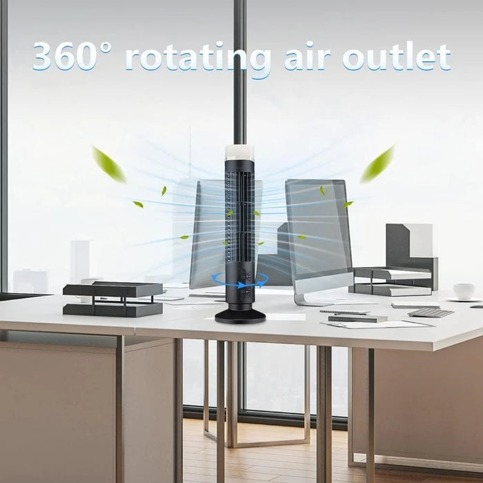 Tower Fan Desktop Rechargeable Bladeless Fan USB Mini Portable Night Light Handheld Cooling Fan - Black - 3