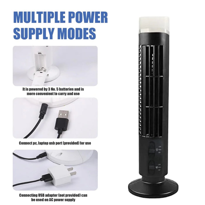 Tower Fan Desktop Rechargeable Bladeless Fan USB Mini Portable Night Light Handheld Cooling Fan - Black - 5