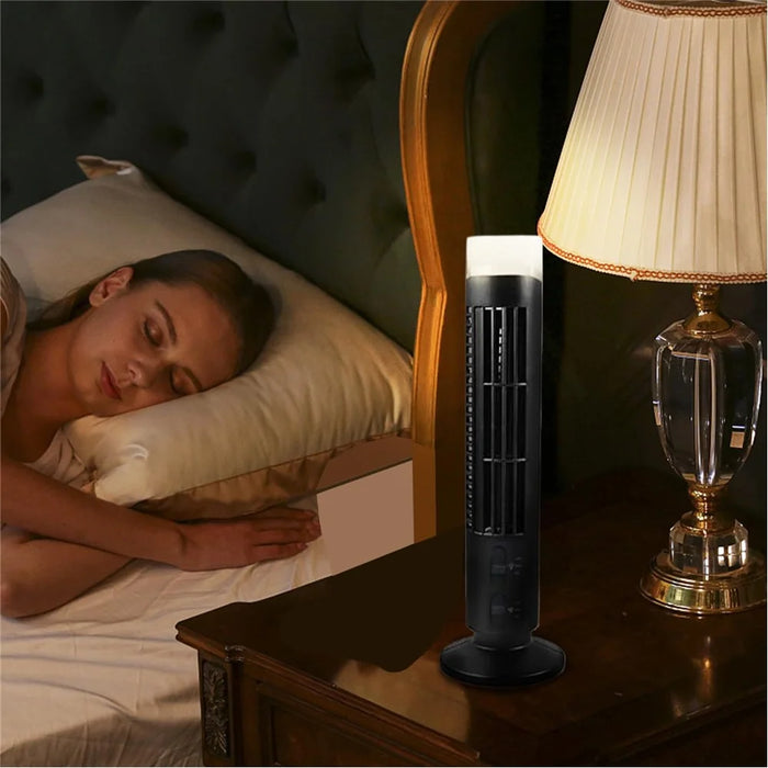 Tower Fan Desktop Rechargeable Bladeless Fan USB Mini Portable Night Light Handheld Cooling Fan - Black - 6