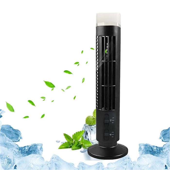 Tower Fan Desktop Rechargeable Bladeless Fan USB Mini Portable Night Light Handheld Cooling Fan - Black - 7