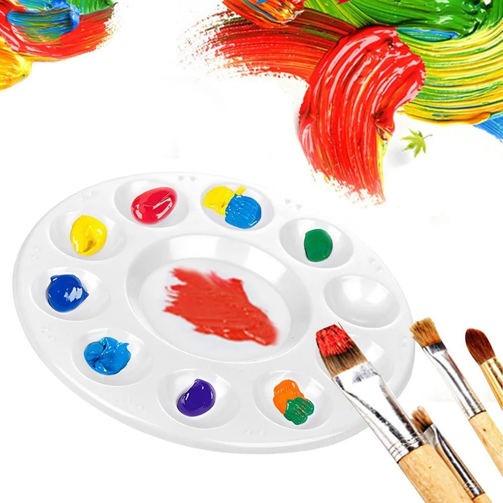 700063 10 Grids Round Painting Palette Artist Children Student Drawing Pigment Color Mixing Tray Palette - 6