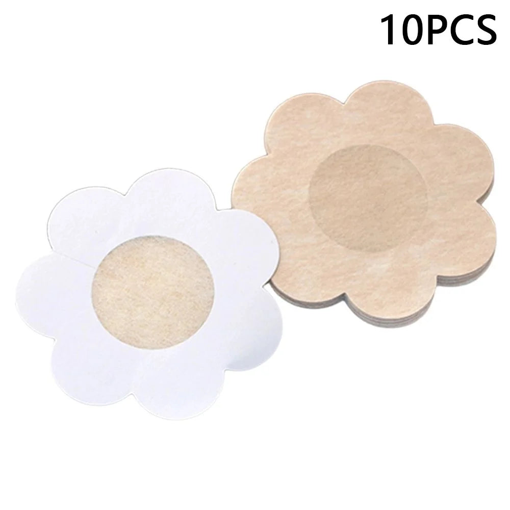 10Pcs Disposable Non-Woven Nipple Cover Women Summer Breathable Invisible Breast Covers - Flower Shape - 1