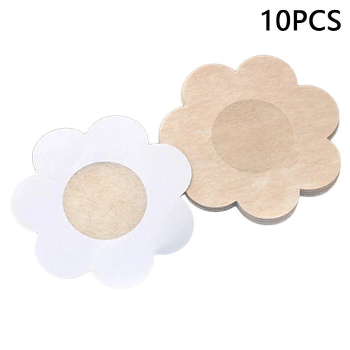 10Pcs Disposable Non-Woven Nipple Cover Women Summer Breathable Invisible Breast Covers - Flower Shape - 1
