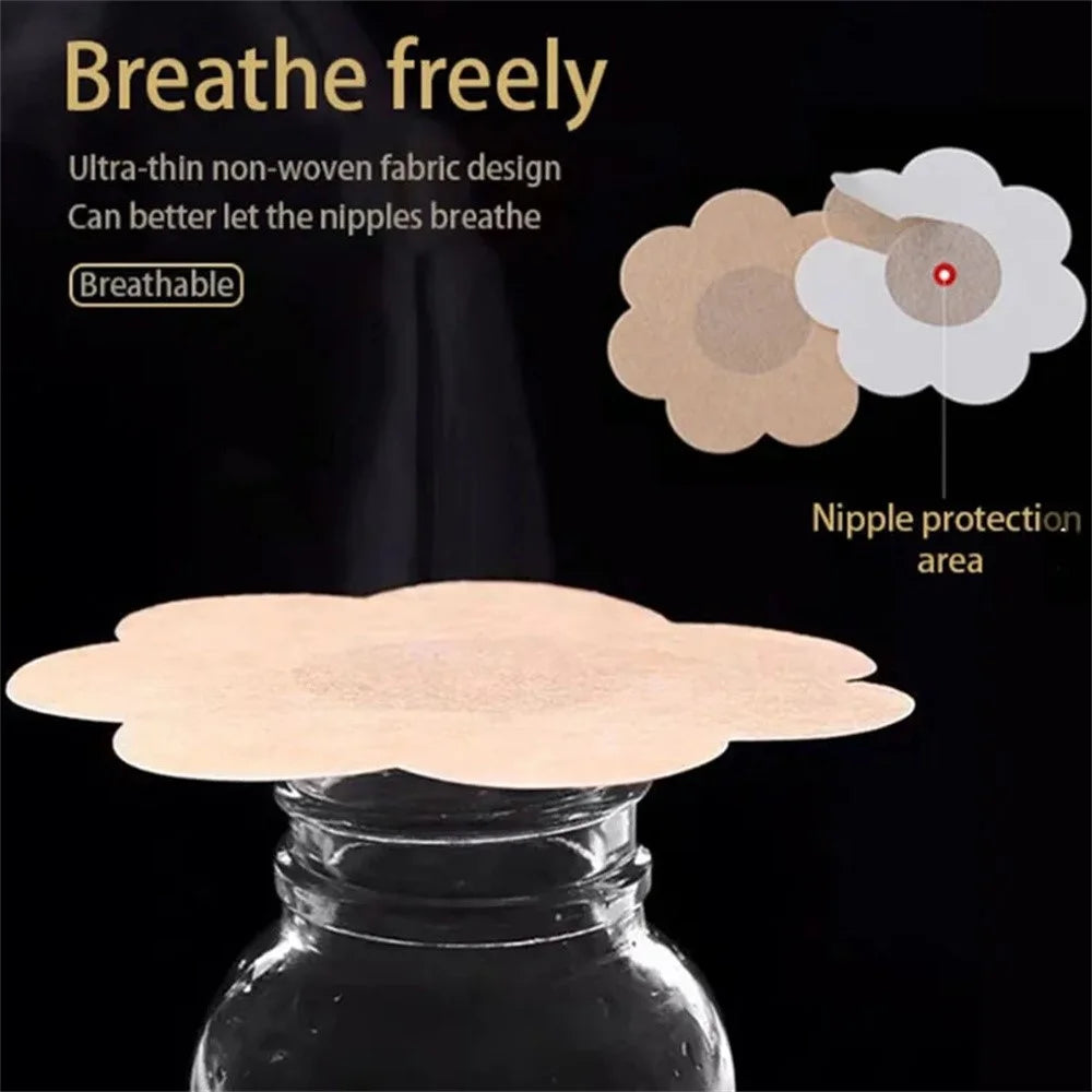 10Pcs Disposable Non-Woven Nipple Cover Women Summer Breathable Invisible Breast Covers - Flower Shape - 2
