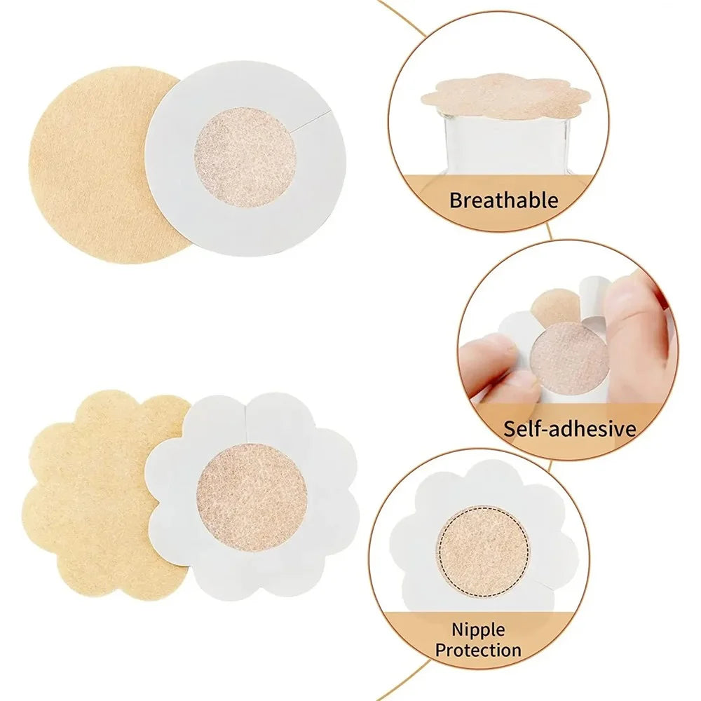 10Pcs Disposable Non-Woven Nipple Cover Women Summer Breathable Invisible Breast Covers - Flower Shape - 4