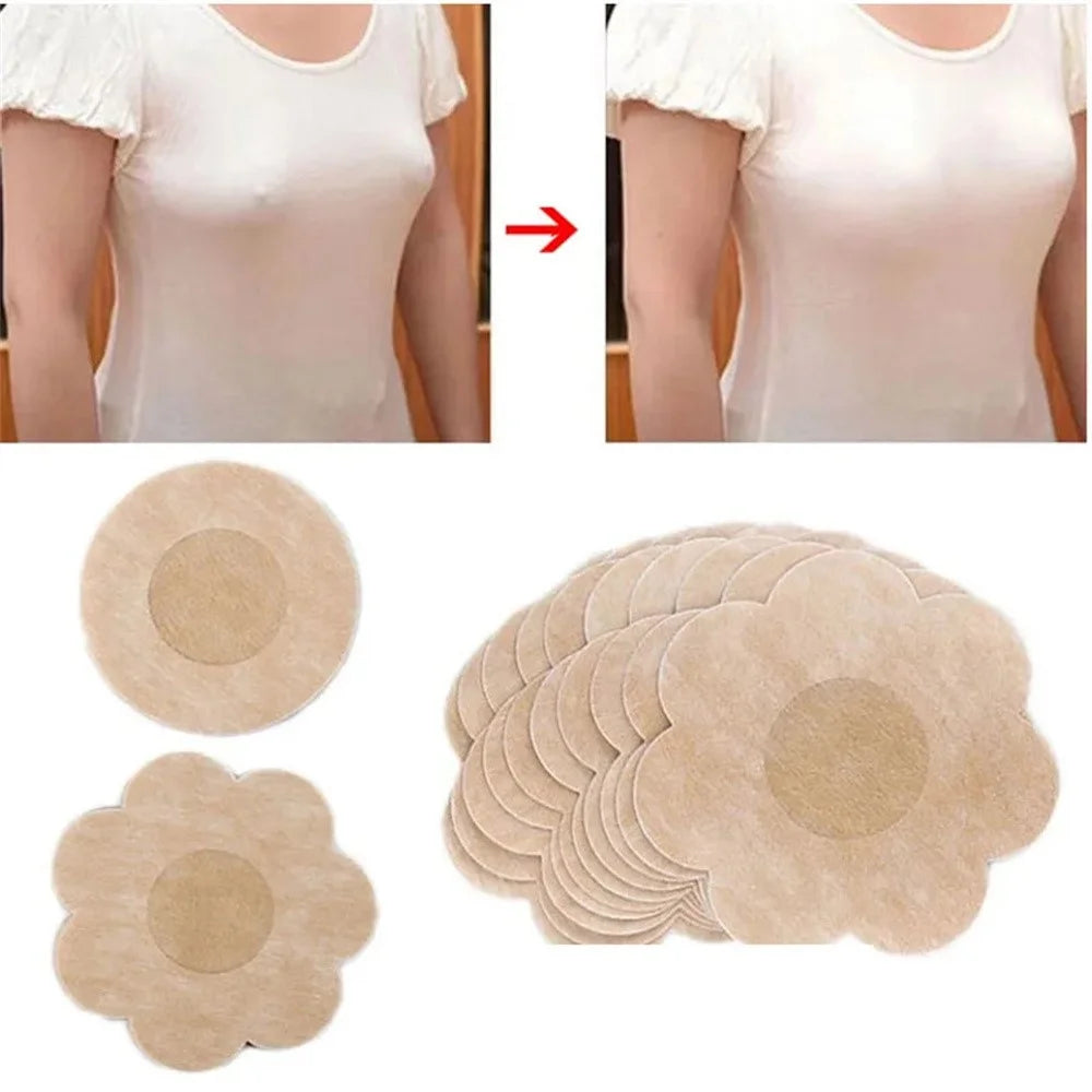 10Pcs Disposable Non-Woven Nipple Cover Women Summer Breathable Invisible Breast Covers - Flower Shape - 6