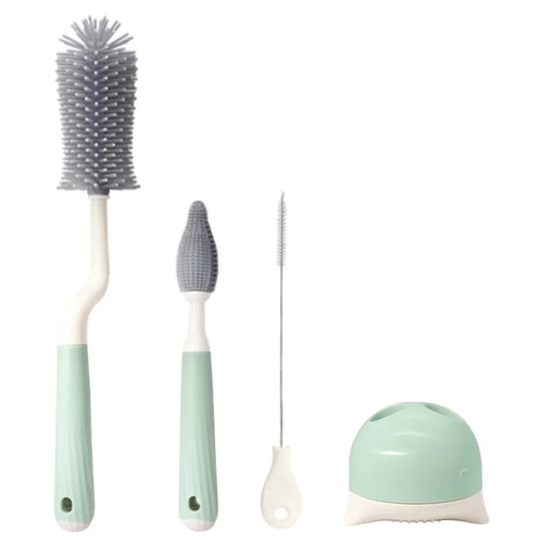 4Pcs Silicone Cleaning Brush Kit Baby Bottle Straw Cleaner Brush (BPA-Free, NO FDA Certification) - Green / Rotating Set - 1