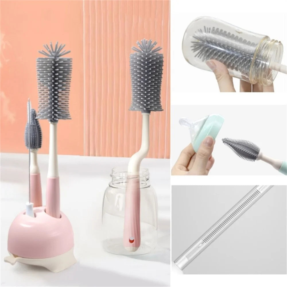 4Pcs Silicone Cleaning Brush Kit Baby Bottle Straw Cleaner Brush (BPA-Free, NO FDA Certification) - Green / Rotating Set - 2