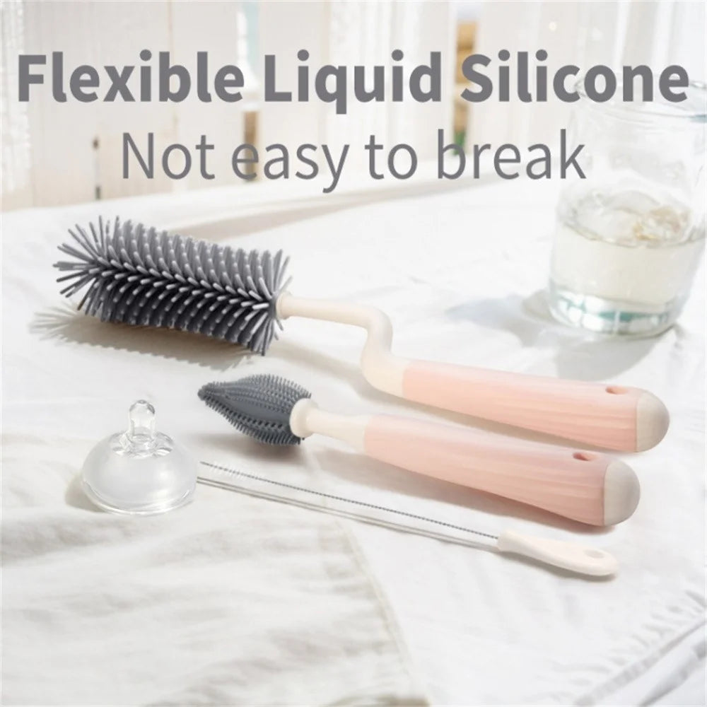 4Pcs Silicone Cleaning Brush Kit Baby Bottle Straw Cleaner Brush (BPA-Free, NO FDA Certification) - Green / Rotating Set - 3