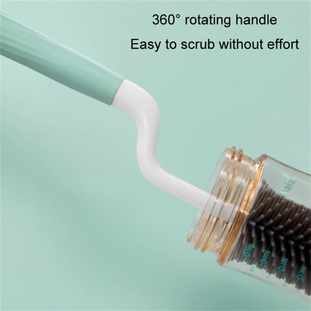4Pcs Silicone Cleaning Brush Kit Baby Bottle Straw Cleaner Brush (BPA-Free, NO FDA Certification) - Green / Rotating Set - 5